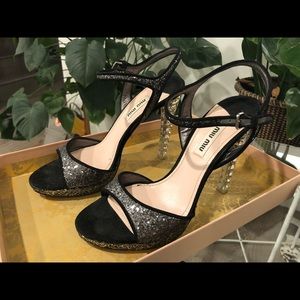 Miu Miu Glitter Platform Sandal Crystal Heels